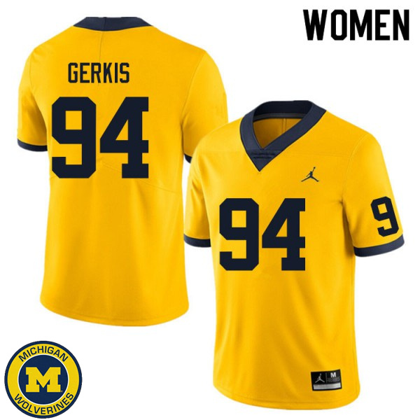 Womens Michigan Wolverines #94 Izaak Gerkis Yellow Embroidery Jersey